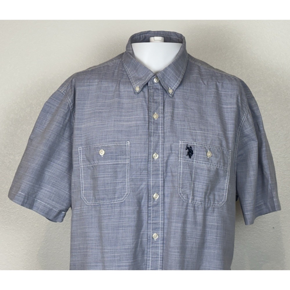 U.S. Polo Assn Short Sleeve Button Down Shirt Mens Large Blue Casual Preppy